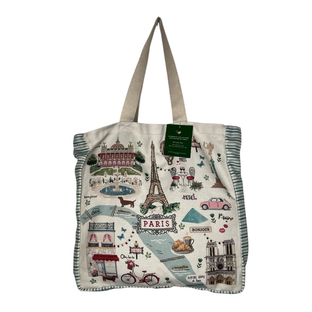 Rare Paris Themed Tote Bag - Cream and Tan - Picture 6 of 11